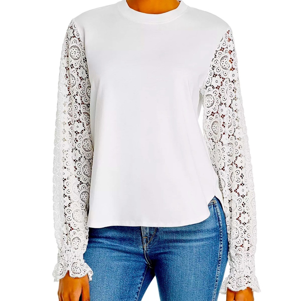 SeeByChloé top See By Chloé‎ white cotton with cream long lace sleeves-fits M L